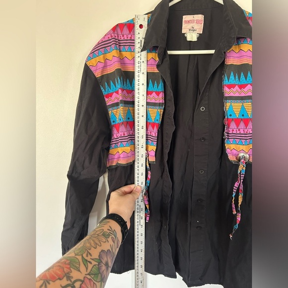 WRANGLER Frontier Series Top Button Down Western Aztec 80s Vintage Large - Picture 3 of 8